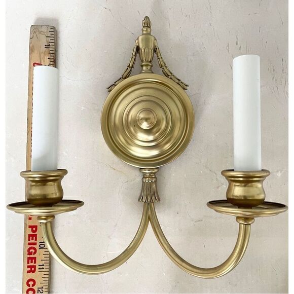 Vintage Neoclassical Style Solid Brass Wall Sconse 2 Light Arm Urn Design - Picture 1 of 6